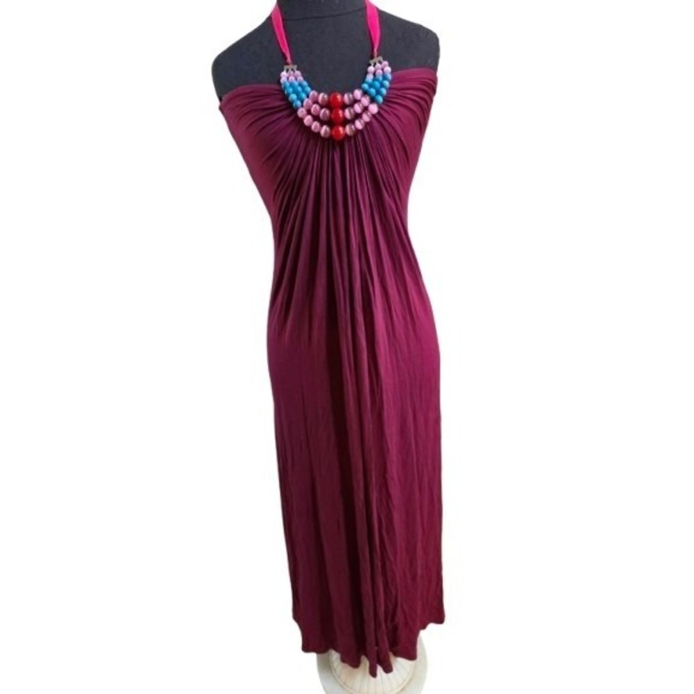 NWOT Sky S Chunky Beaded Necklace Wine Club Maxi Dress 124990